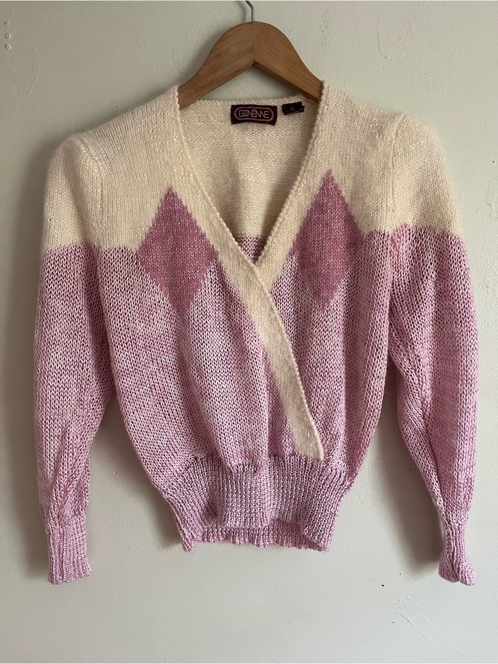 Cream and Light Pink V-Neck Wrap Sweater